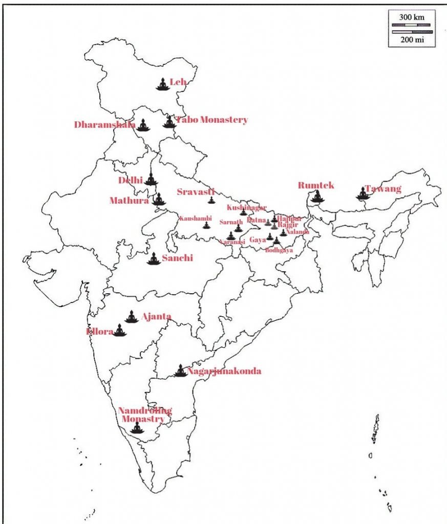 major buddhist sites in india map